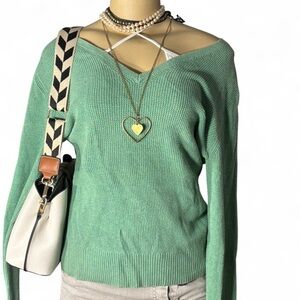 GAP Sage Lightweight Waffle Knit V-Neck Sweater – Size L